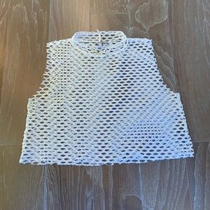 White fishnet top